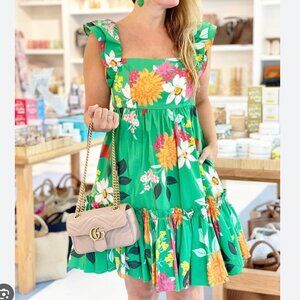Cara Cara Green Floral Ruffle Mini Dress